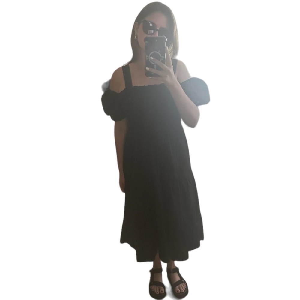 Arkitect smoked midi black balloon sleeve dress XS